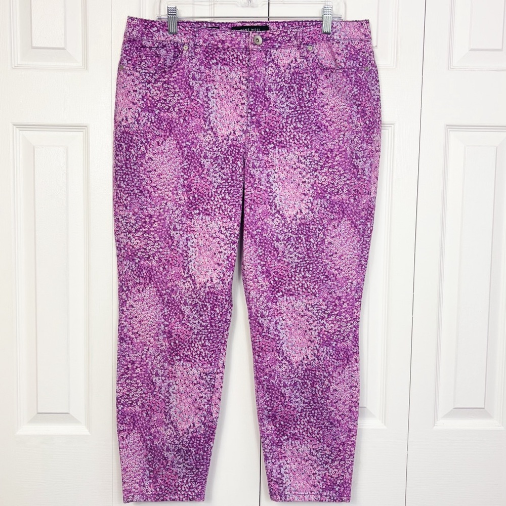 Nine West Pink & Purple Multi Leopard Cigarette Fit Skinny Ankle Jeans 16